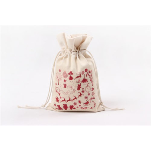 Túi Đựng Quà Giáng Sinh Bằng Vải Canvas In Hình Tuần Lộc &amp;Amp; Ông Già Noel