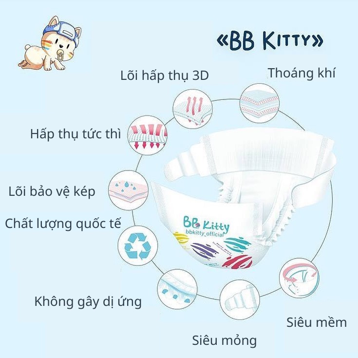 Tã Bỉm Quần / Dán Newborn BB Kitty Cho Bé Size S M L XL XXL Nội Địa Trung Siêu Mỏng Thấm Hút Tốt