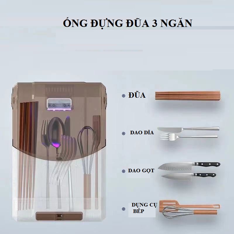 Ống đựng đũa thìa treo tường ADERO có nắp đậy sấy khô phiên bản USB AD20