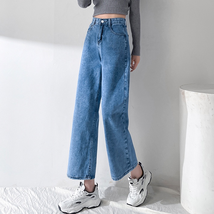 Quần jean SUXI lưng cao ống rộng thời trang mùa thu cho nữ