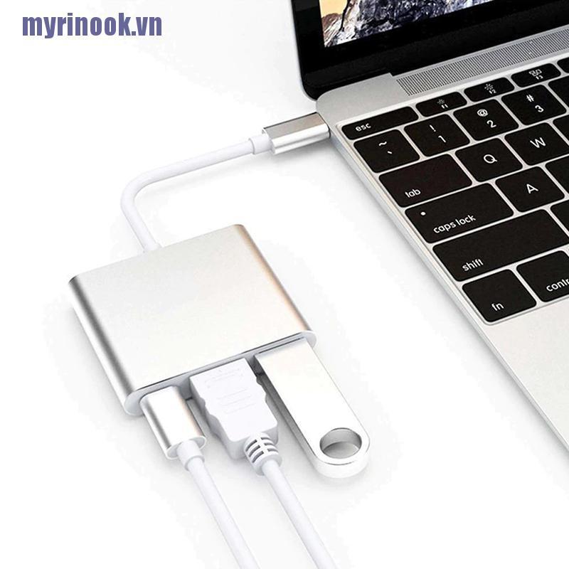 <rinook>Type C USB to USB-C 4K HDMI USB Adapter Cable 3 in 1 Hub for PC Laptop HOT SALE