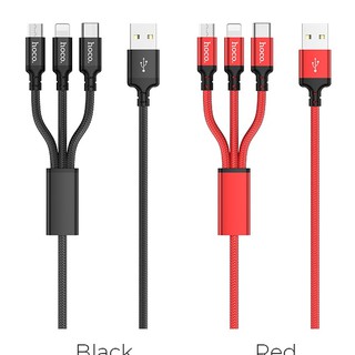 Cáp sạc đa năng 3 đầu hoco x14 3 in 1 iphone - microusb - type c dây dù chống đứt dài 1m