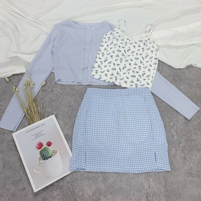 Set chân váy + áo hoa vintage