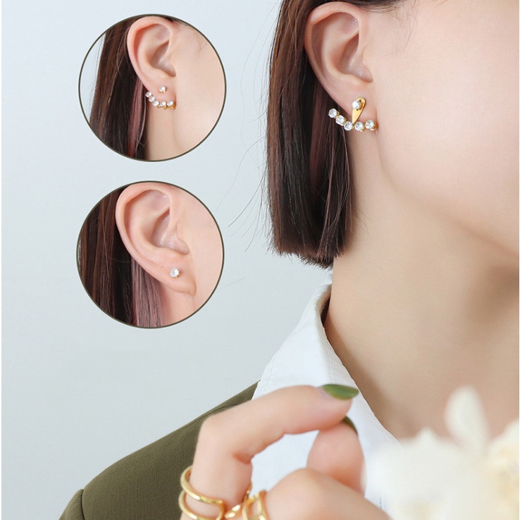 Bông Tai Cá Tính 6 Viên Đá Nhân Tạo Titan Ko Đen TT 4203