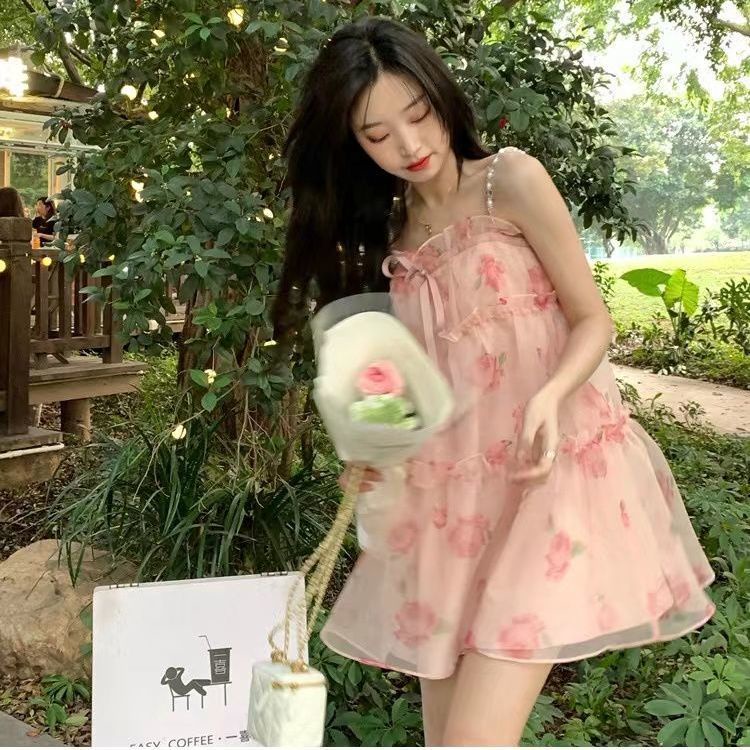 2022 Hoa Hồng Organza Mềm Mại Đầm Hai Dây Dành Cho Nữ