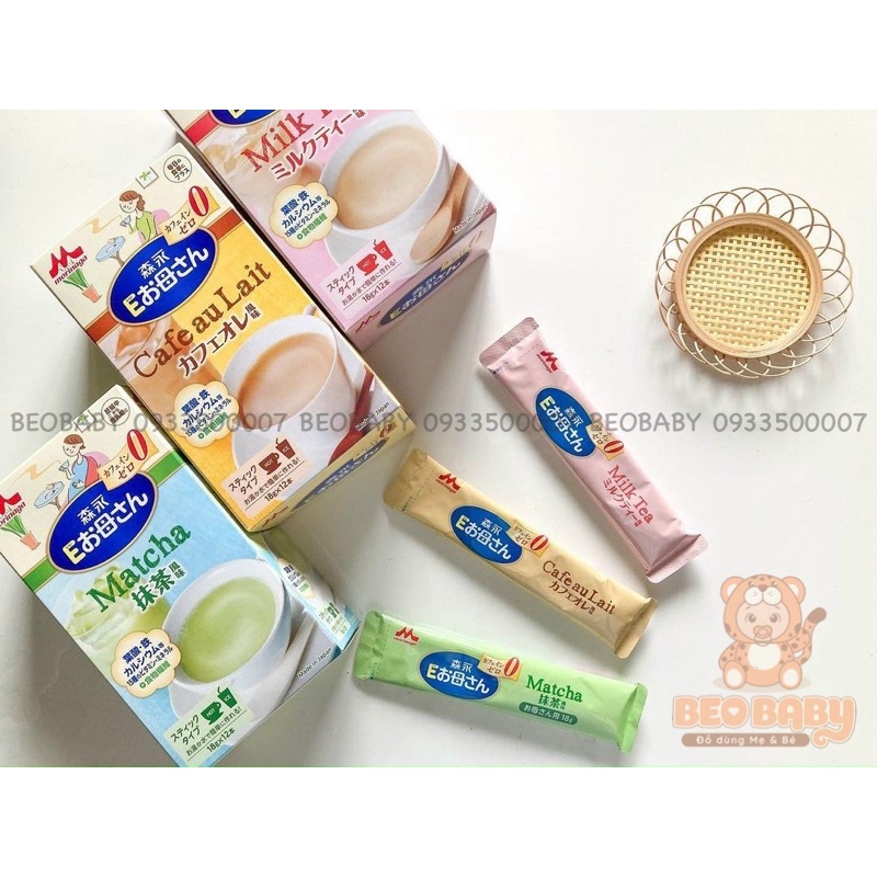 Sữa Bầu Morinaga Nội Địa Nhật Bản vị Matcha, Trà sữa, Cafe - Hộp 12 Gói