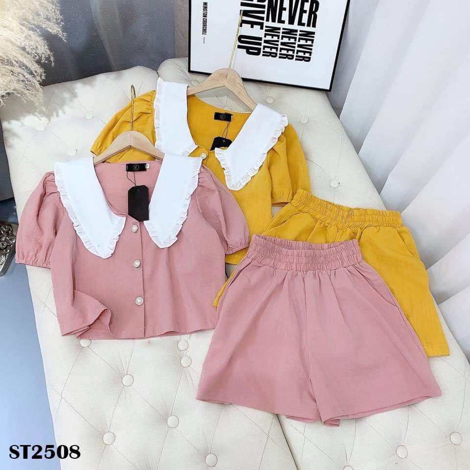 SET ĐŨI PHỐI CỔ TRẮNG BÈO CÚC HOA 2M(HỒNG/ VÀNG) | BigBuy360 - bigbuy360.vn