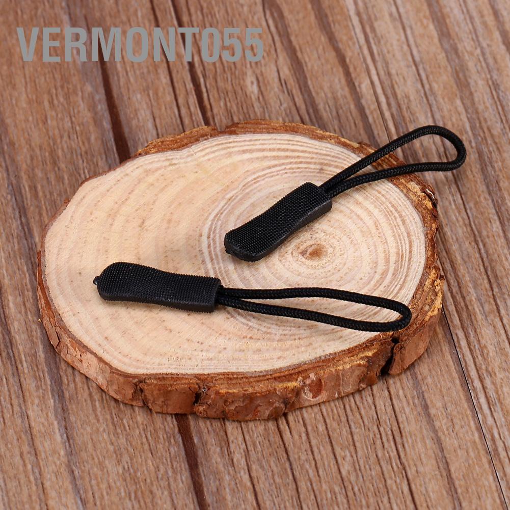 Vermont055 10x Zipper Pulls Slider Cord Rope Puller Ends Lock Zip Clip Buckle For Bag EDC Black