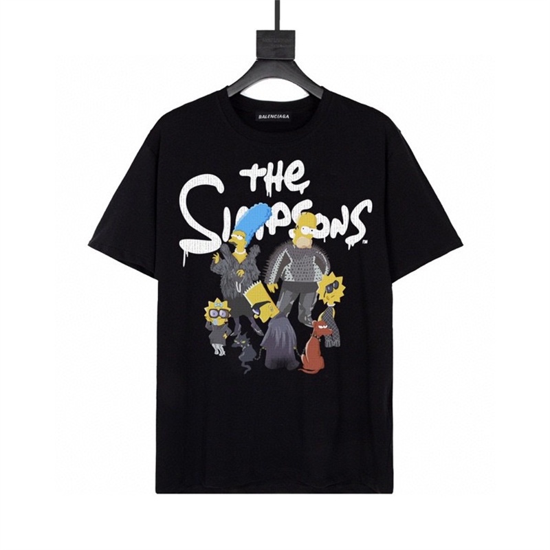 Balencia* Áo Thun Tay Ngắn Dáng Rộng Vừa Vặn Phía Trước In Họa Tiết The Simpsons Phiên Bản Giản Dị Thoải Mái