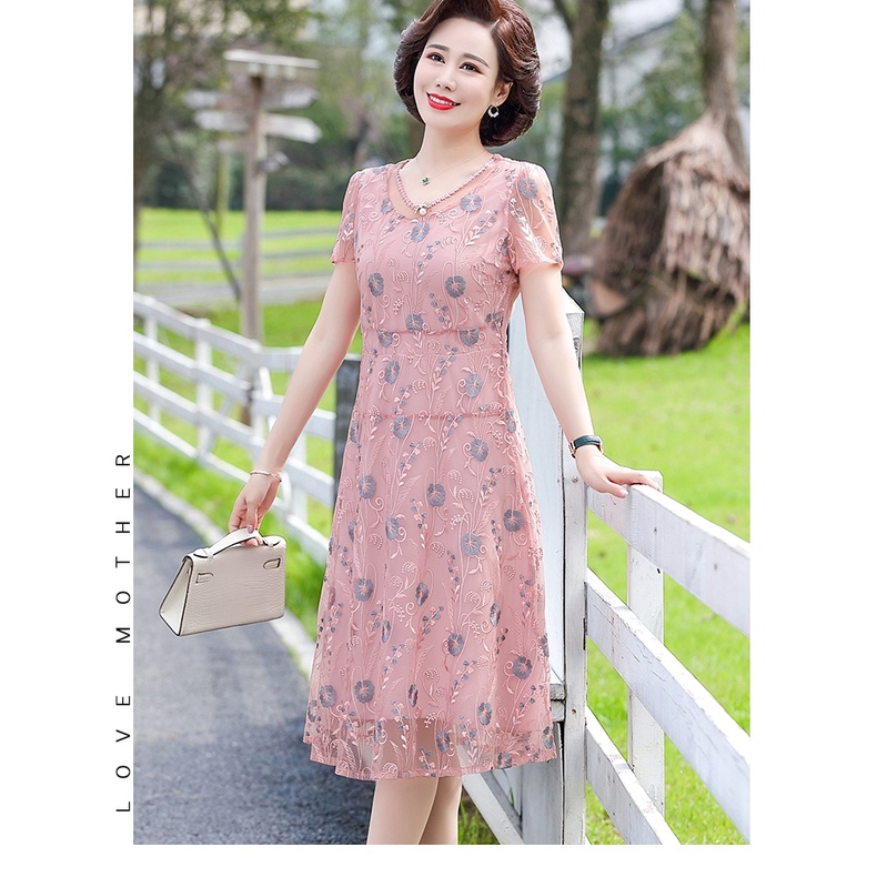 Đầm trung niên cao cấp cực sang trọng,  2 lớp, hoa cúc