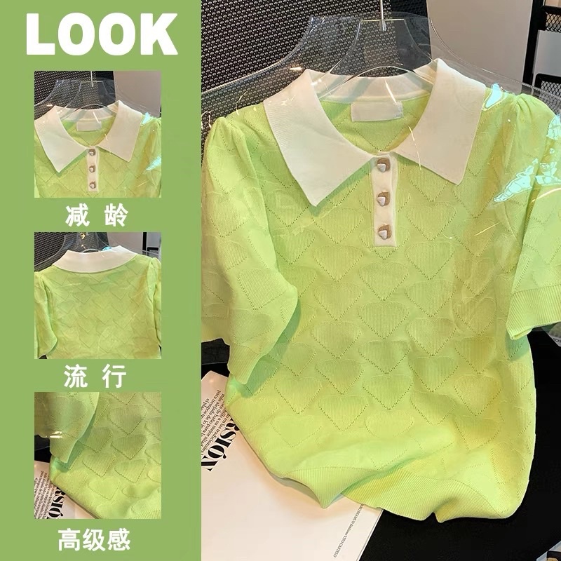 Áo len tăm ngắn tay dáng ngắn croptop dệt kim cổ tàu xinh xắn cho bạn nữ