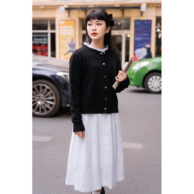 Áo cardigan len cổ phối ren (5 màu)