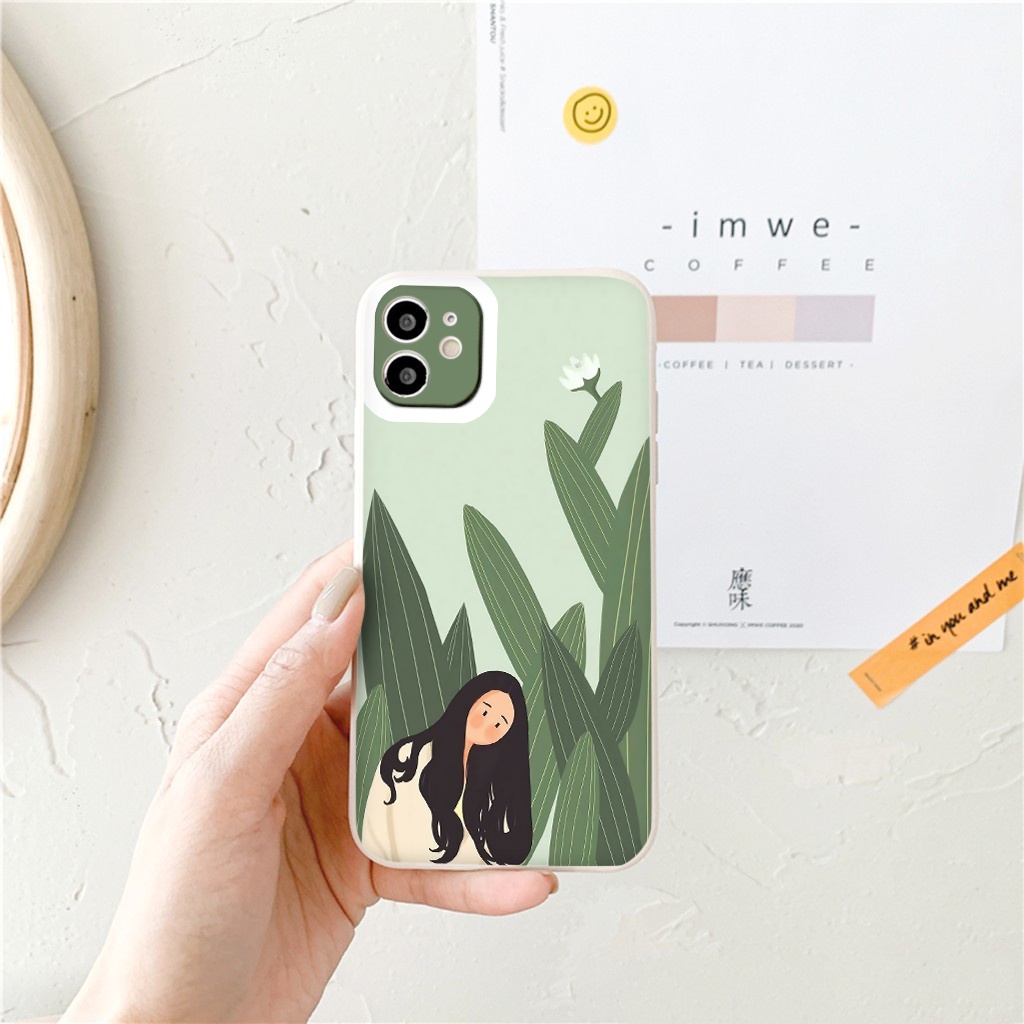 ỐP IPHONE BẢO VỆ CAM/CHỐNG VÂN TAY/CHỐNG BỤI cô gái bên hoa 13 Pro Max 12 11 PRO MAX 7plus 8plus X XR XSMAX vuông cạnh