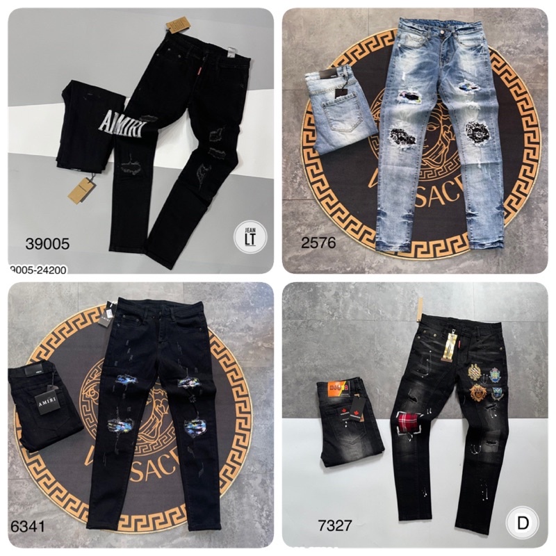 Quần Bò Nam rách Vá - Quần Jean Thêu Logo, Thêu Chữ Cho Nam