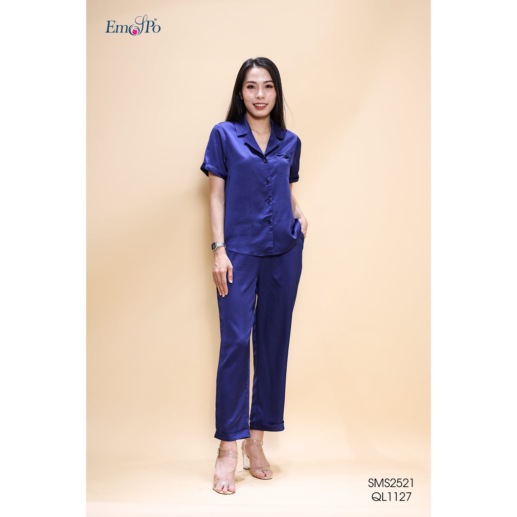 [Mã LTP50 giảm 50000 đơn 150000] Bộ Pyjama lụa trơn màu ngắn tay quần dài Emspo SMS2521 - QL1127 (Tím, Xanh)