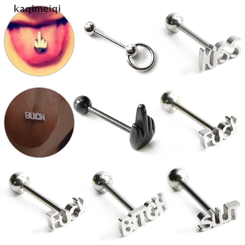 [KAQ] Punk Stainless Steel Finger Kiss Tongue Rings Body Barbell Ring Piercing Jewelry GJL