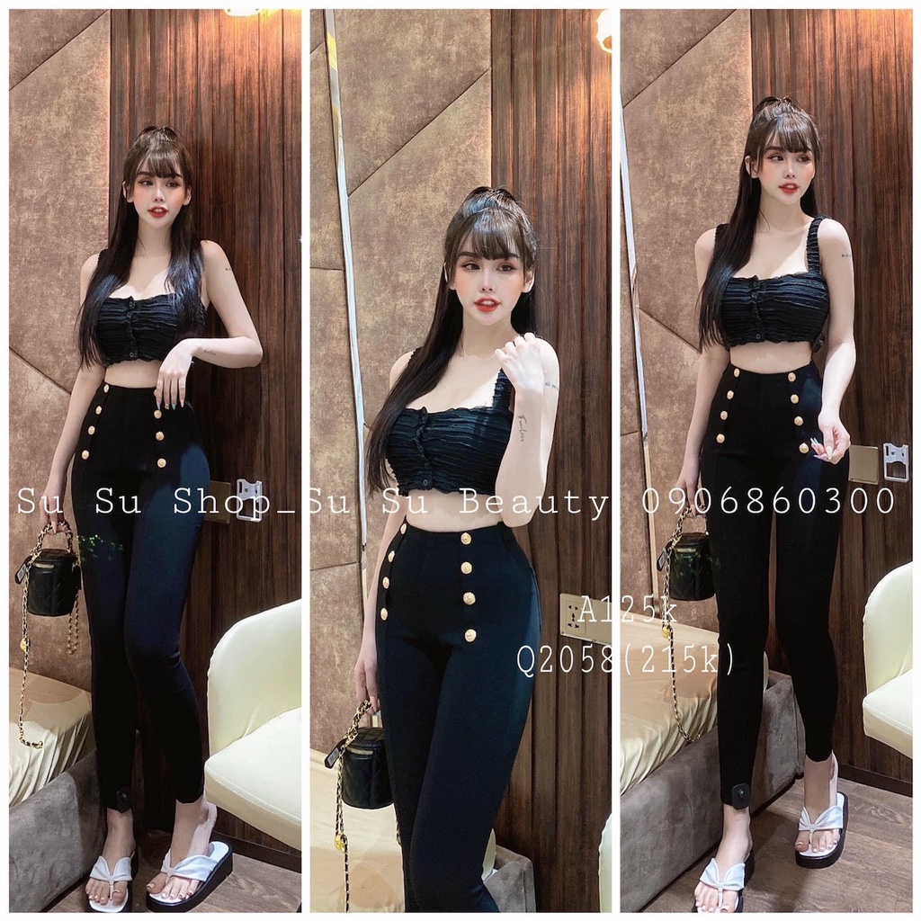 Áo xốp 2 dây croptop cài nút cực hot , chất thun xốp dày dặn thy