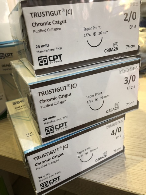 ❤Chỉ phẫu thuật CPT TRUSTIGUT Chromic Catgut chỉ khâu tự tiêu TRUSTIGUT C CHROMIC CATGUT CPT số 2/0 3/0 và 4/0 5/0 6/0