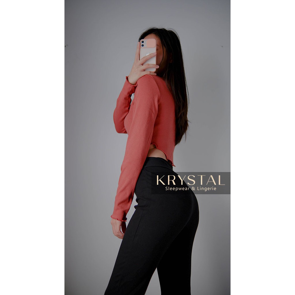 [Mã FAMALLT5 giảm 15% đơn 150k] Áo croptop nữ thun tay dài ôm body KRYSTAL NK44