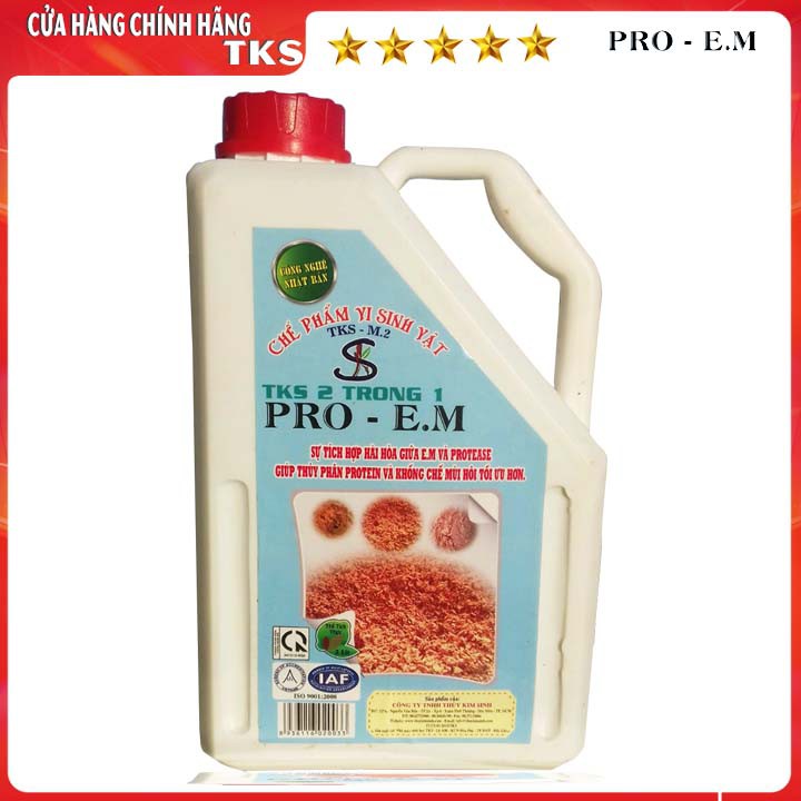 TKS-PRO EM 2 TRONG 1: Men Xúc Tác Ủ Dịch Cá, Bánh Dầu - Can 2 Lít