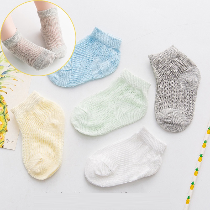 Set 5 Đôi Vớ Cotton Mềm Mại Thoáng Khí Màu Sắc Đơn Giản Cho Bé 0-8 Tuổi