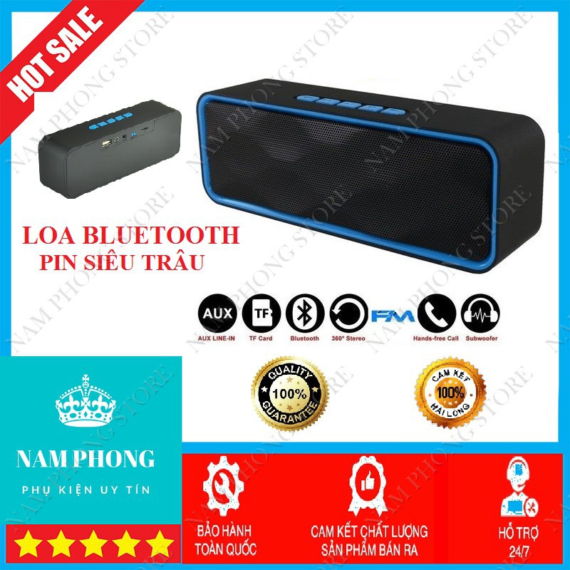 Loa Bluetooth Mini âm thanh siêu trầm, tích hợp loa kép sống động hỗ trợ thẻ nhớ và đài FM