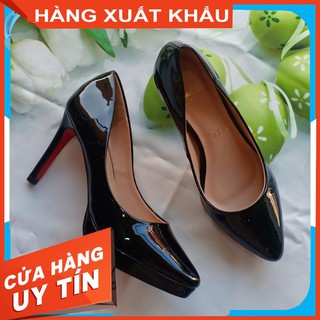 [XUẤT KHẨU] Giày cao gót đế đúp 9p da trơn mũi nhọn-QMSHOES
