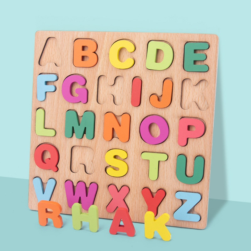 Bộ 3 Bảng Gỗ Nổi Cho Bé Học Chữ Cái, Hình Khối Và Chữ Số - Tặng sticker 24 hình