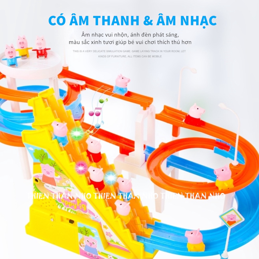Bộ Đồ Chơi Heo Peppa Leo Cầu Thang Size Lớn Đường Ray Đôi Siêu Dễ Thương Cho Bé - Âm Nhạc Vui Nhộn