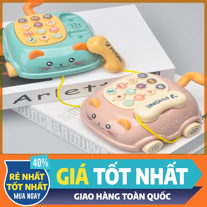 Đồ Chơi Điện Thoại Bàn Hình Mèo Con Kéo Xe Có Nhạc Vui Nhộn Dành Cho Bé