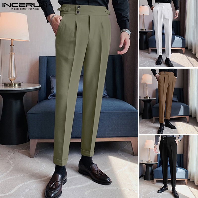 Quần dài INCERUN bút chì lưng cao màu sắc thanh lịch cho nam size S-5XL tùy chọn