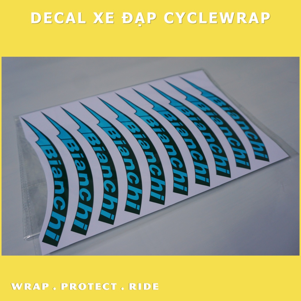 Tem decal dán vành niềng bánh xe đạp đua đường trường BIANCHI 700c phiên bản 1.0 | Road wheel decal | Temxedap.vn