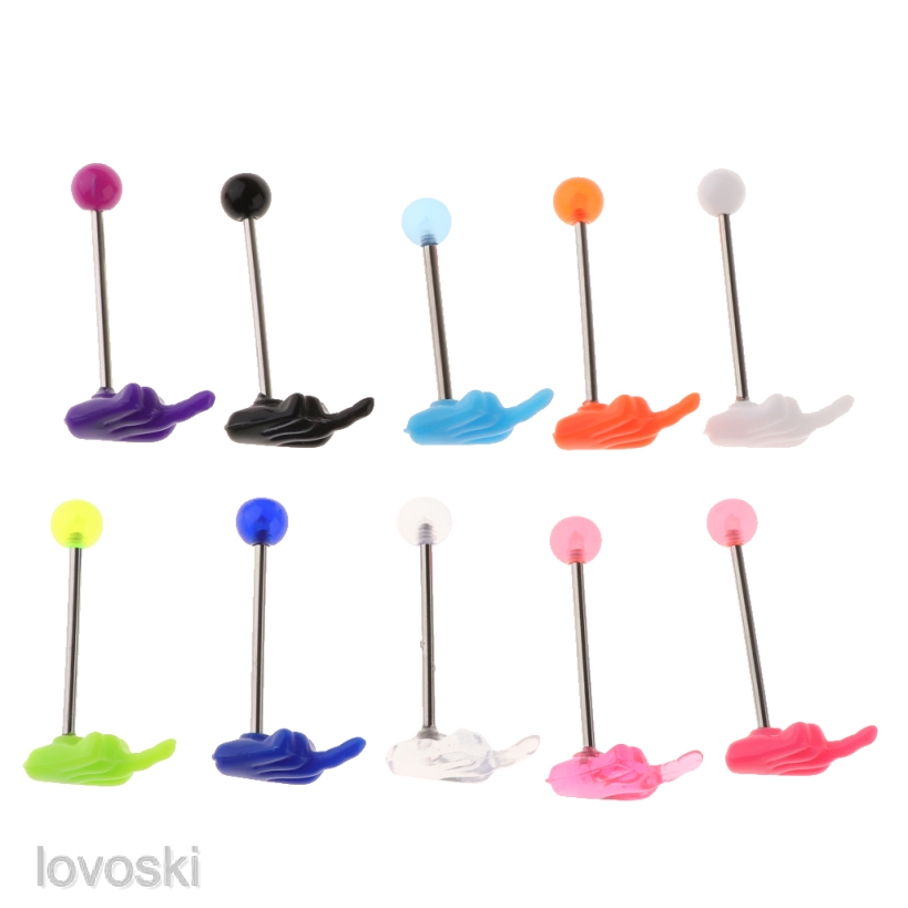 Set 10 Khuyên Lưỡi / Cằm / Môi Bằng Thép Không Gỉ