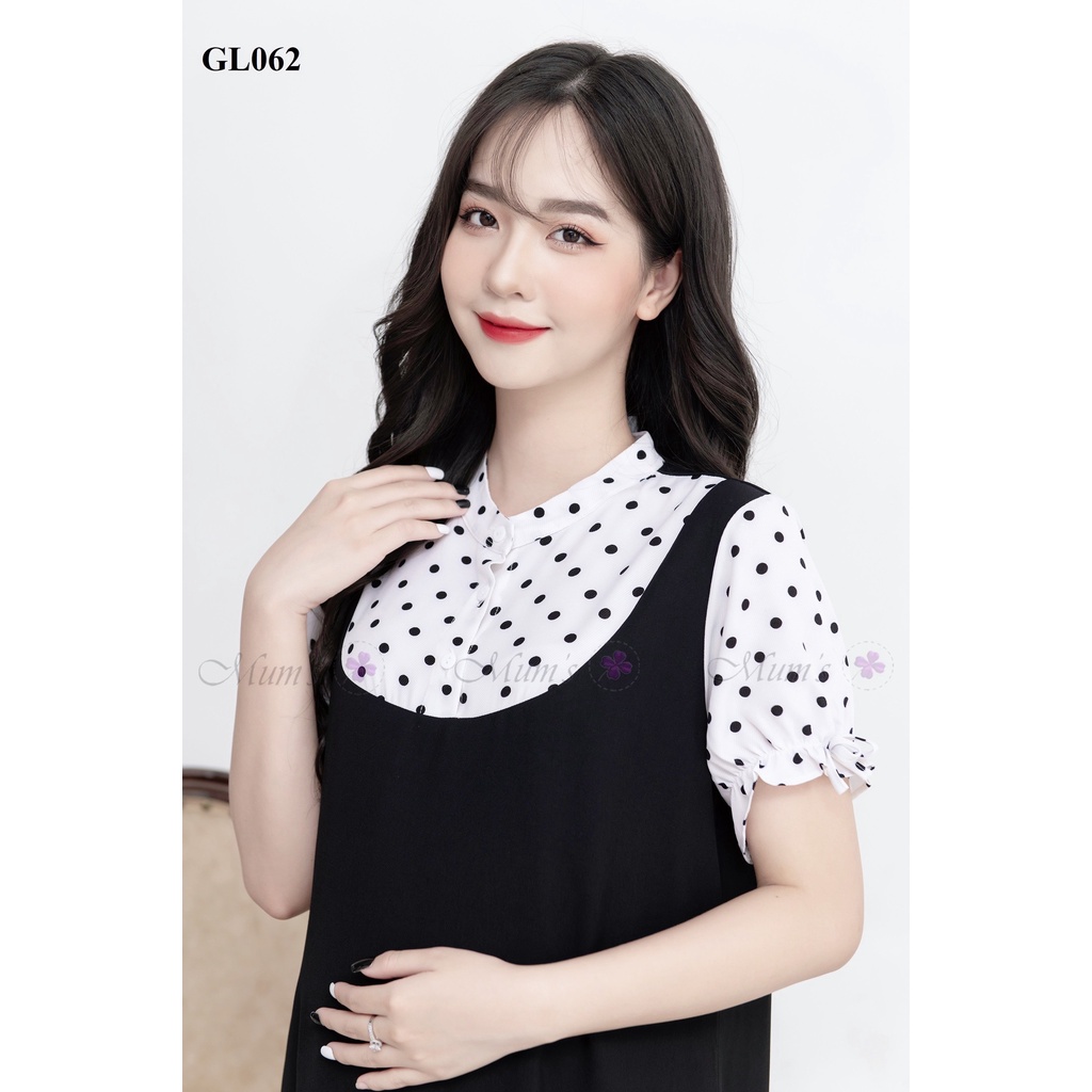 ĐẦM BẦU CÔNG SỞ MUM'S SHOP  FREESHIP  Váy bầu xinh mùa hè voan đen chấm bi cổ tàu