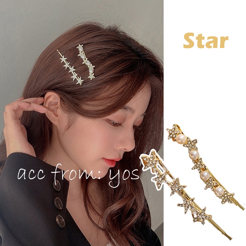 Kẹp tóc xước đính đá/hạt châu sang chảnh