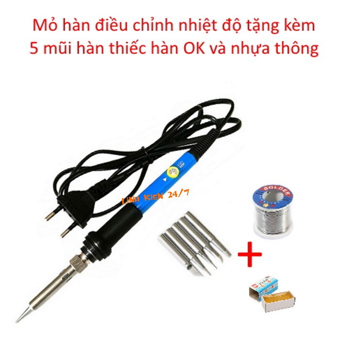 Mỏ Hàn Điều Chỉnh Nhiệt Độ 936 60W Tặng Kèm 5 Mũi Hàn, Thiếc Hàn Và Nhựa Thông