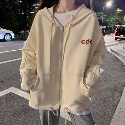 Áo Hoodie liền mũ dày nhung dày dáng rộng phong cách thời trang thu đông mẫu mới 2020 sakurada kawajima Áo khoác nữ