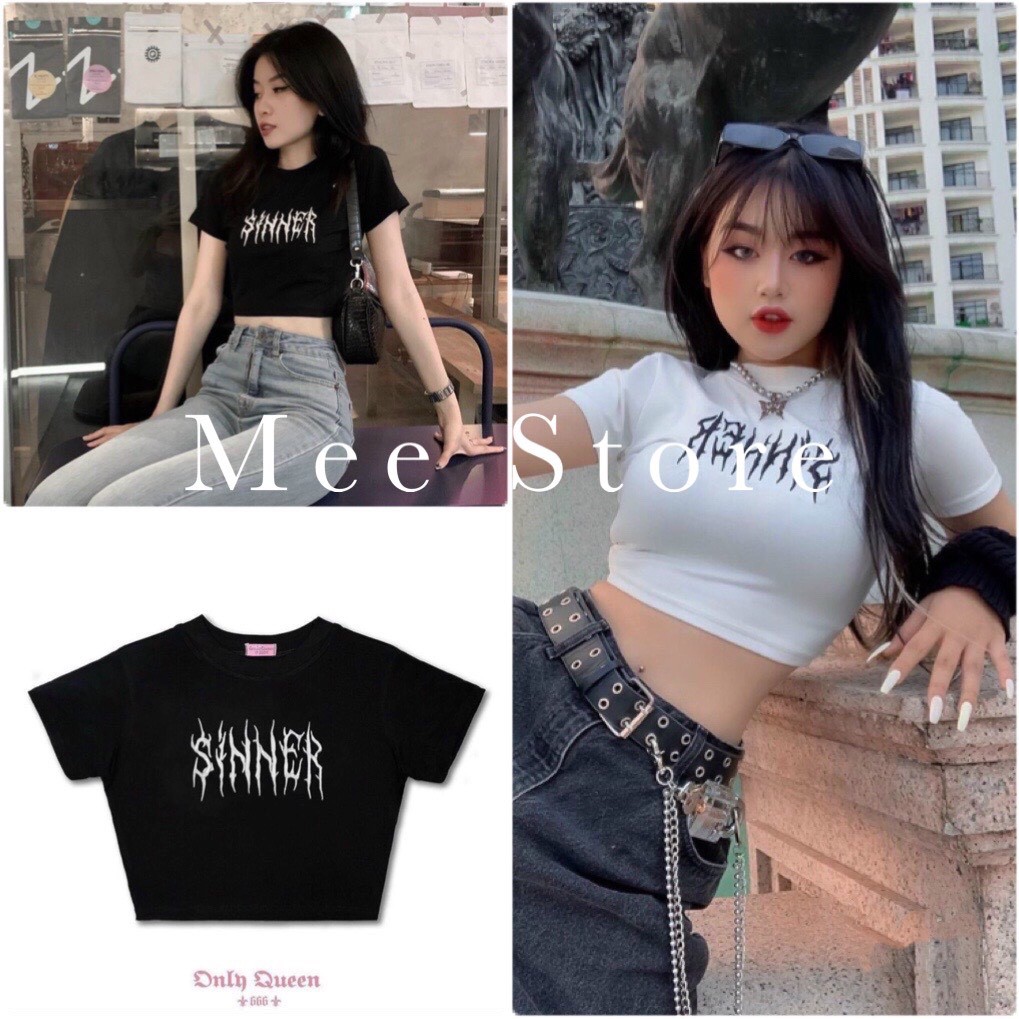 Áo Thun Croptop Sinner- Áo Sinner chất bo tăm form ôm cực dễ phối đồ