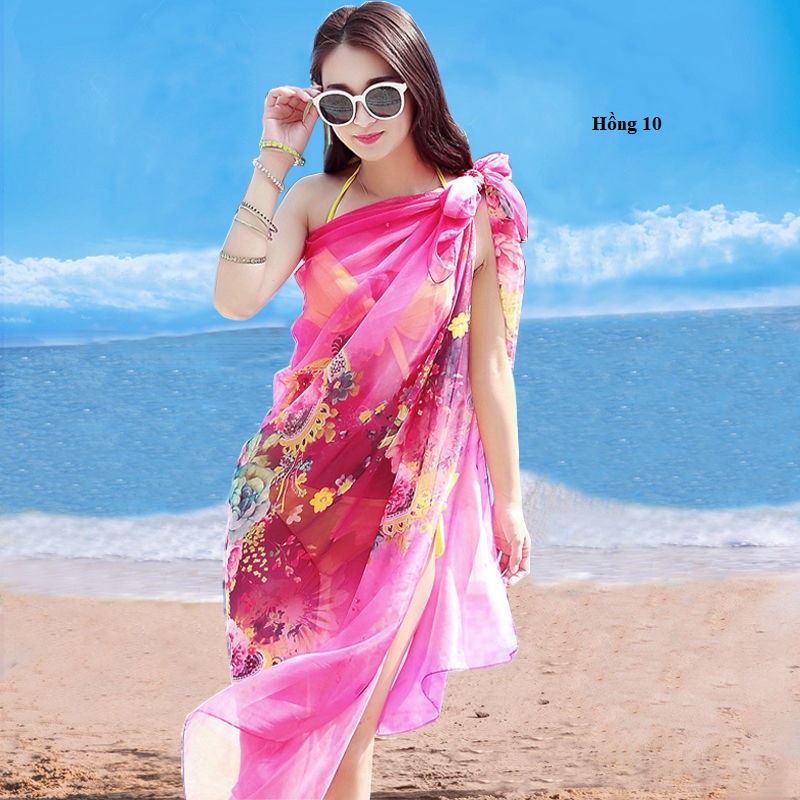 Khăn quàng choàng cổ nữ đi biển vải lụa (silk) cao cấp K4455 - Thời Trang Dương