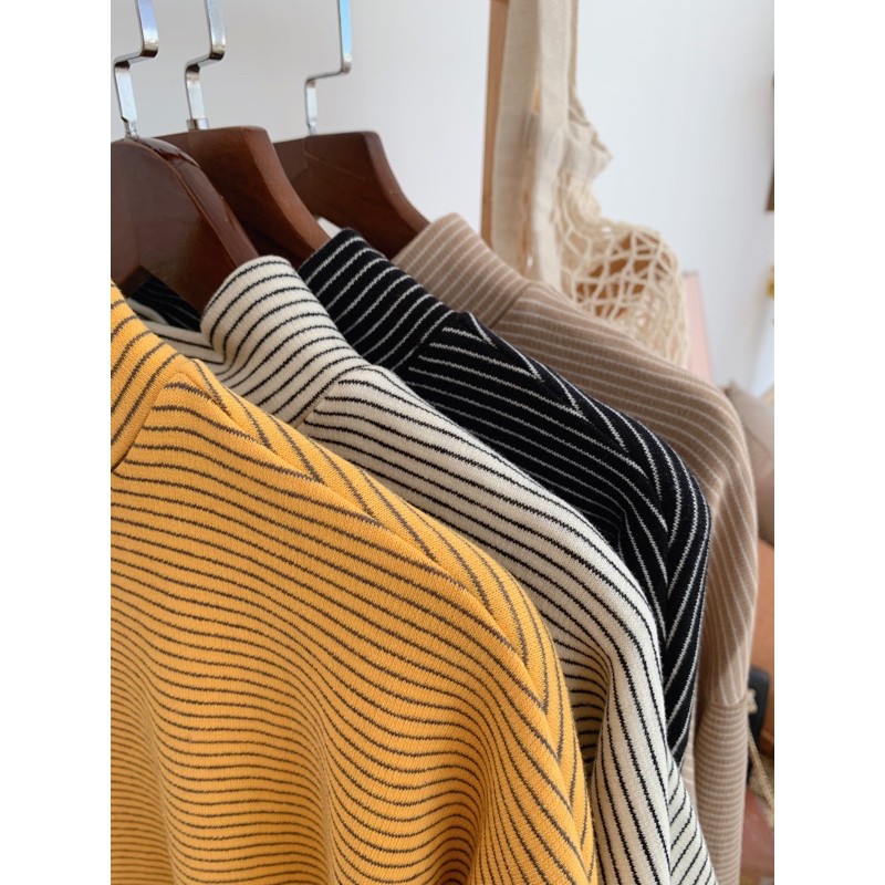 [Mã WARN30 hoàn 15% xu đơn 150k] Áo Len Dáng Rộng Tay Bồng Kẻ Ngang Cổ 3 Phân Freesize<55kg - A.072 | BigBuy360 - bigbuy360.vn