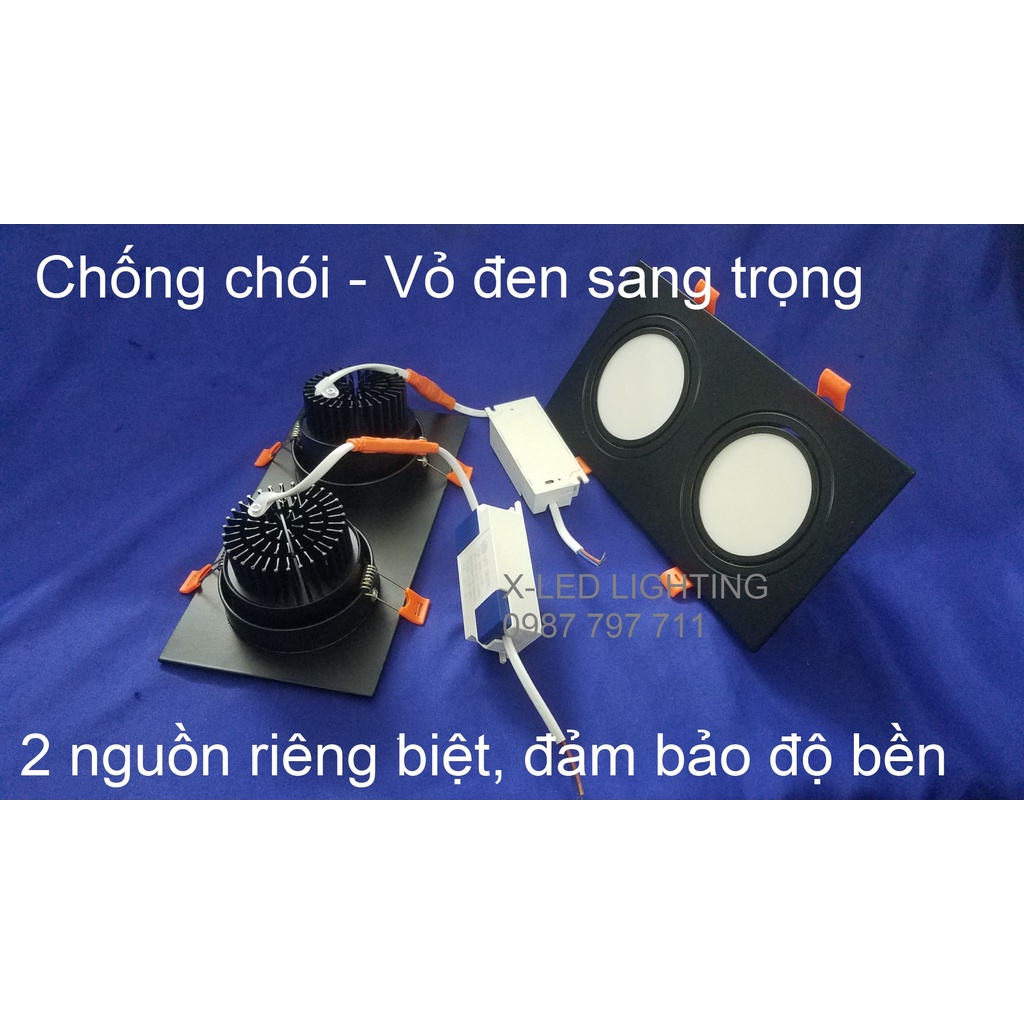 Đèn âm trần đôi chống chói , 2 bóng - Vỏ đen - 7w, 10w