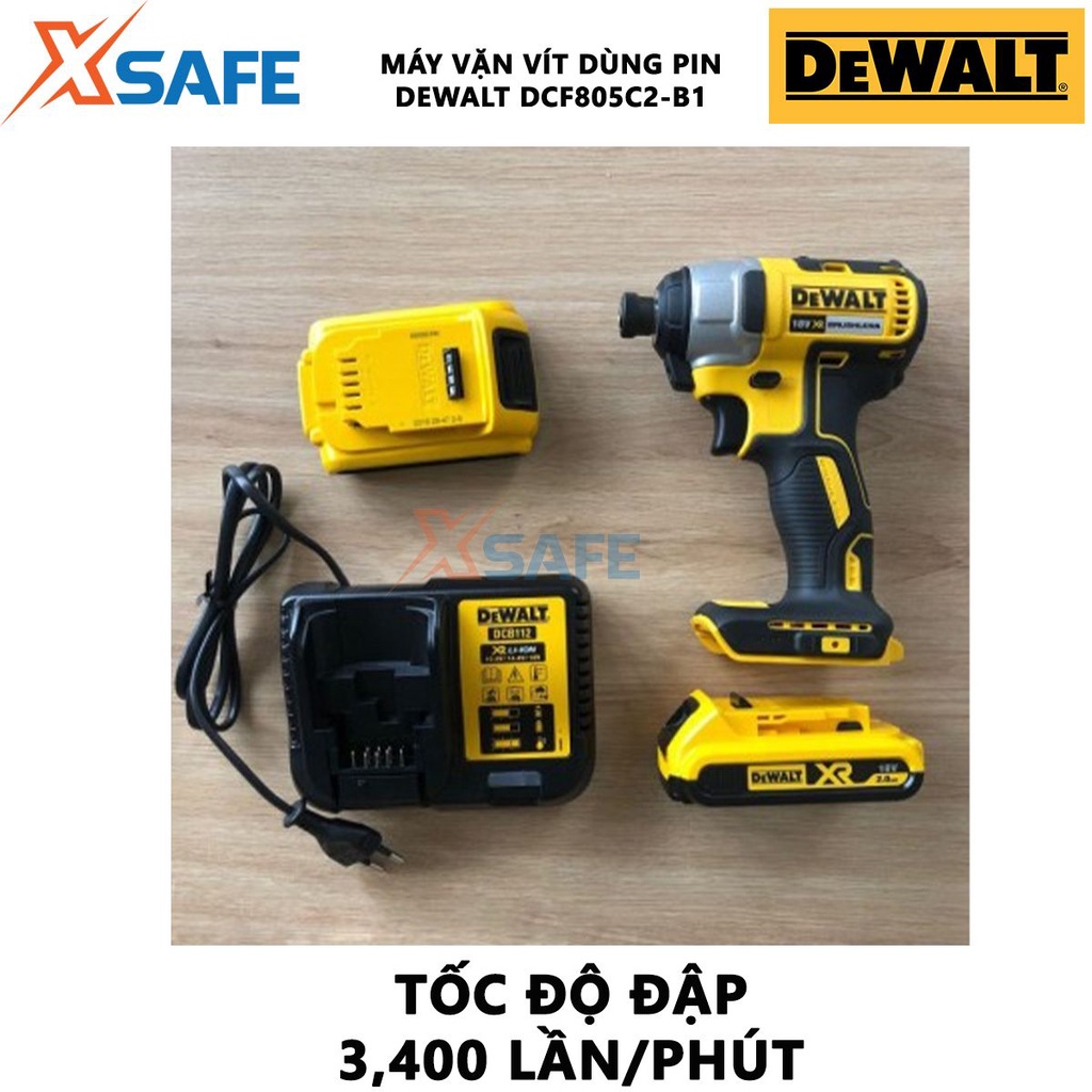 Máy siết vít dùng pin DEWALT DCF805C2-B1 Máy vặn vít động lực, hiệu thế pin 10.8 V, tốc độ không tải 2,450 vòng/phút