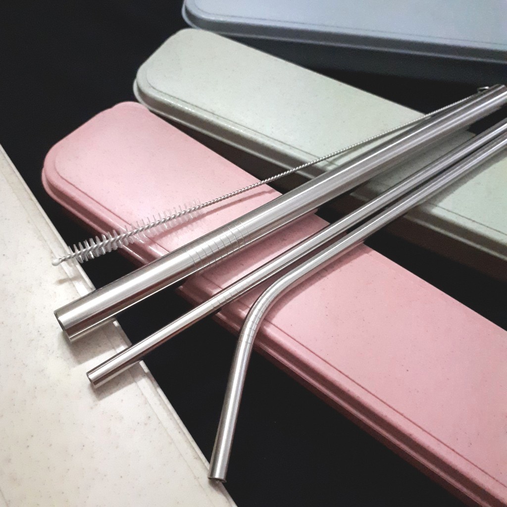 Set 3 Ống Hút Dài Inox 304 Đủ Size Kèm Chổi Cọ Rửa Và Hộp Cao Cấp