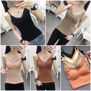 Áo bra tăm 2 dây dáng dài phối ren(có lót độn ngực)