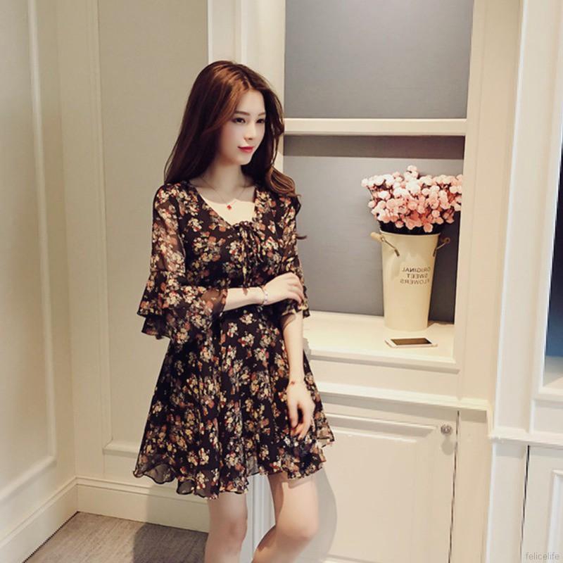Đầm voan in hoa thanh lịch dành cho nữ