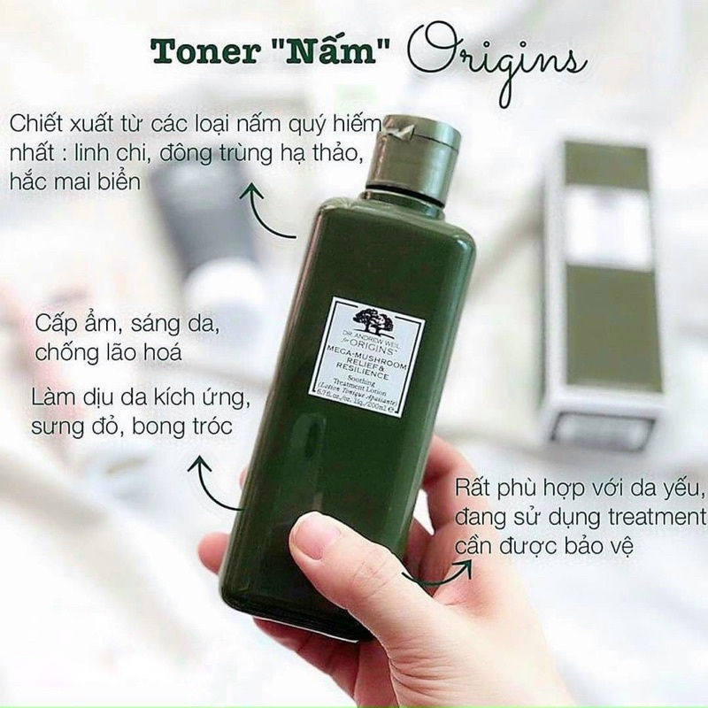 Toner nấm Origins Mega-Mushroom Skin Relief Smoothing Treatment Lotion (200mL)