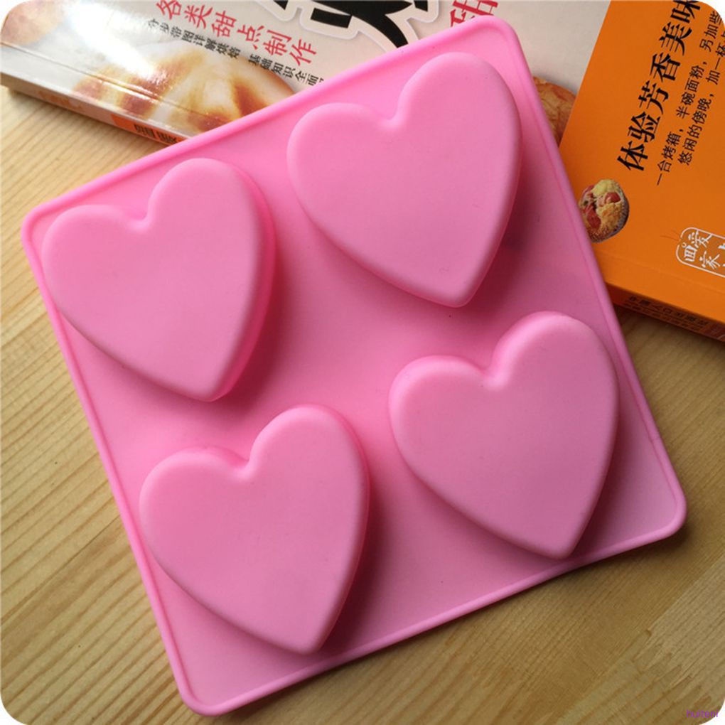 Khuôn Silicone Làm Bánh / Xà Phòng 4 Ngăn Hình Trái Tim