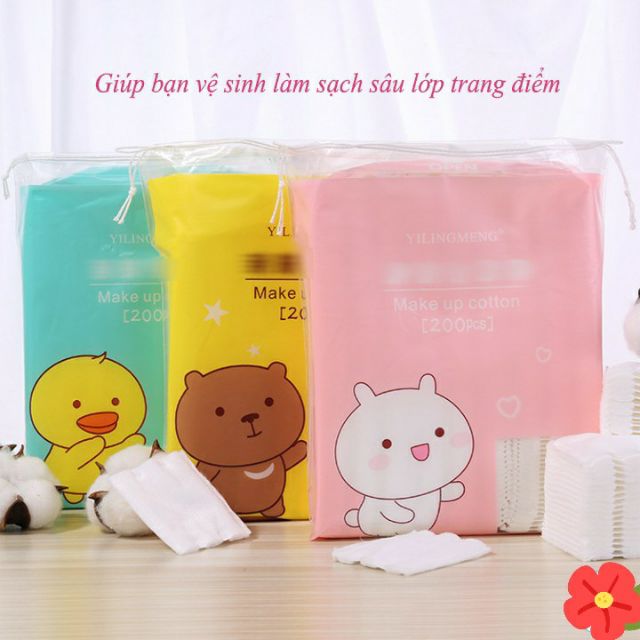 Túi 200 miếng bông tẩy trang MAKE UP COTTON gấu,vịt, thỏ