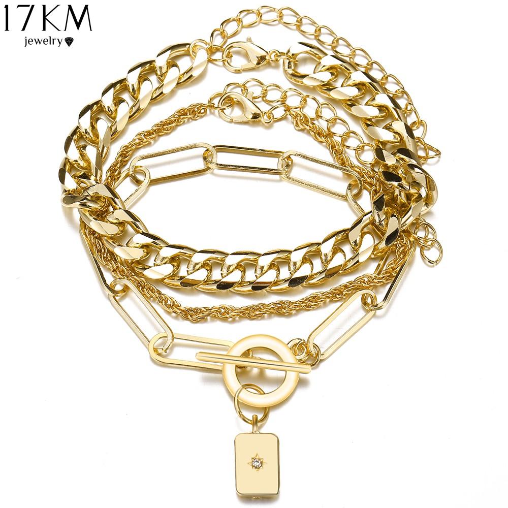 Set 3 Vòng Tay 17KM Nhiều Lớp Đính Đá Chuỗi Dày Retro Thời Trang