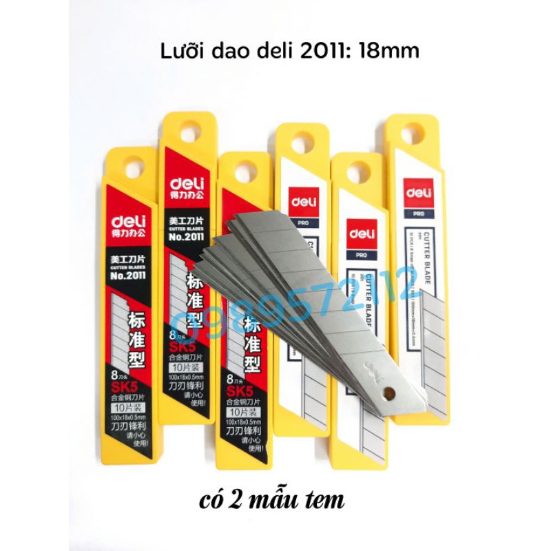 10 cái Lưỡi dao rọc giấy deli loại to mã 2011-Lưỡi dao trổ deli bản 18mm.